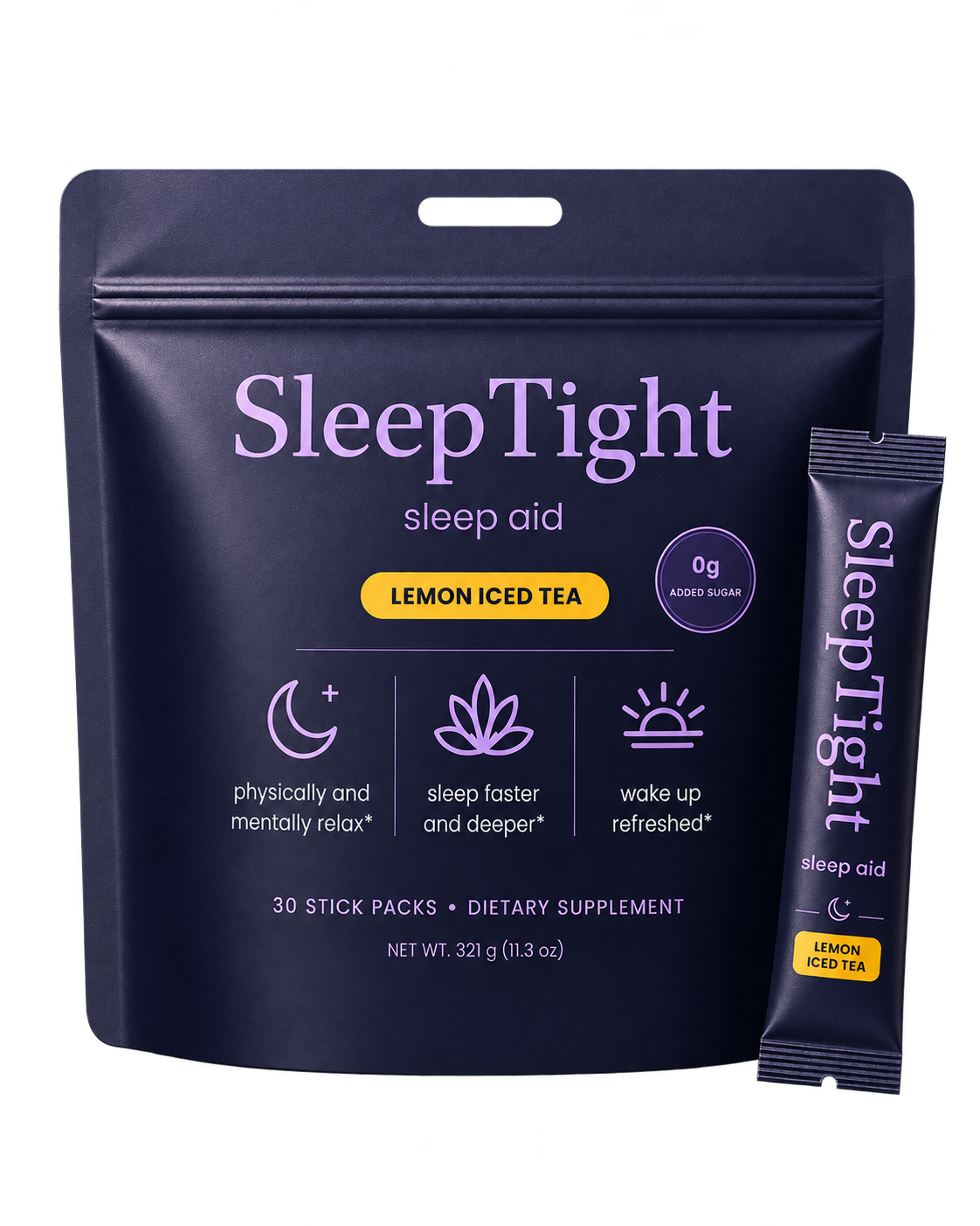 SleepTight Lemon Iced Tea sleep aid 30-count pouch with individual stick pack